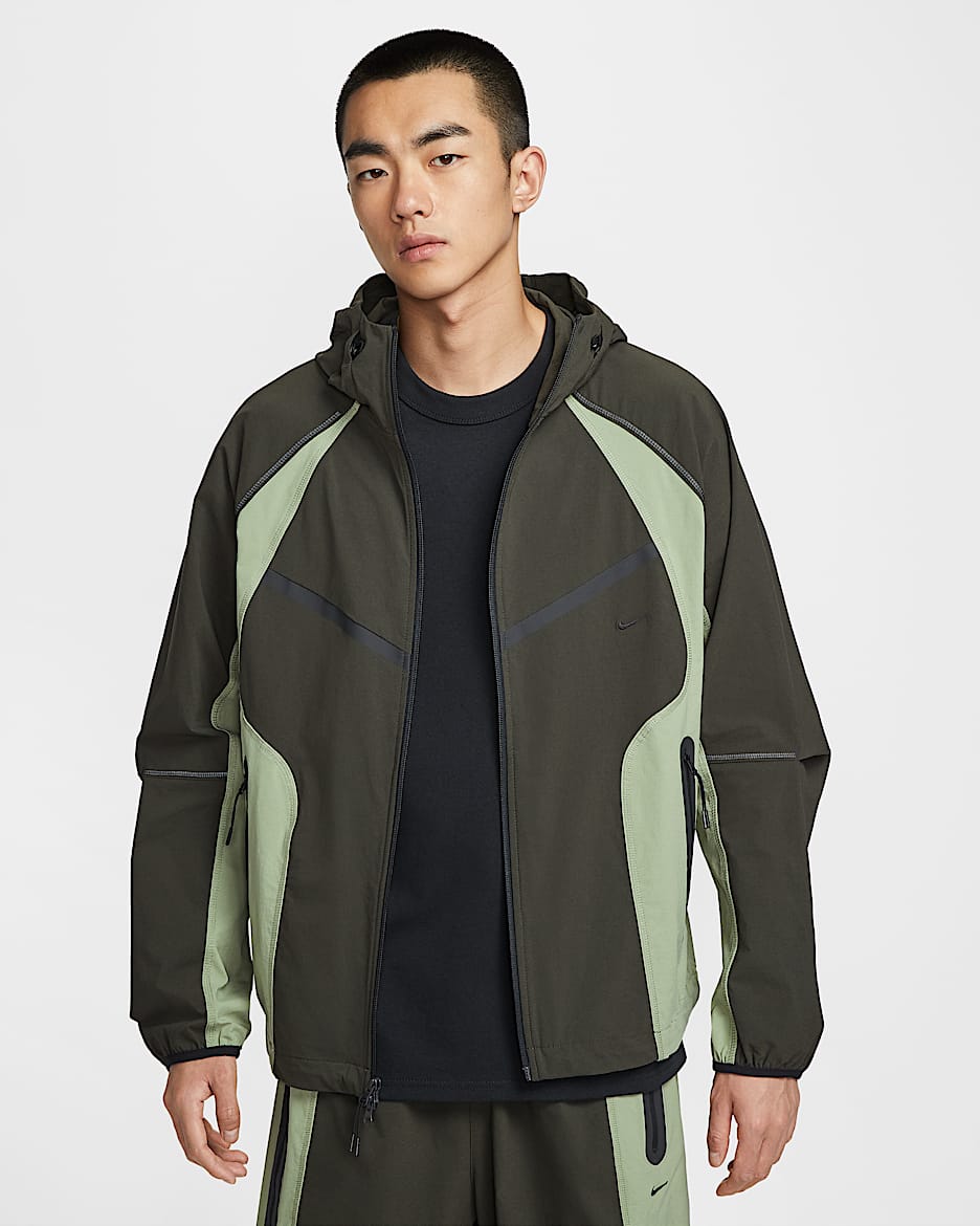 ナイキ テック メンズ Dri-FIT ウーブン カラーブロック ルーズ オーバーサイズド ジャケット - セコイア/オイルグリーン/ブラック