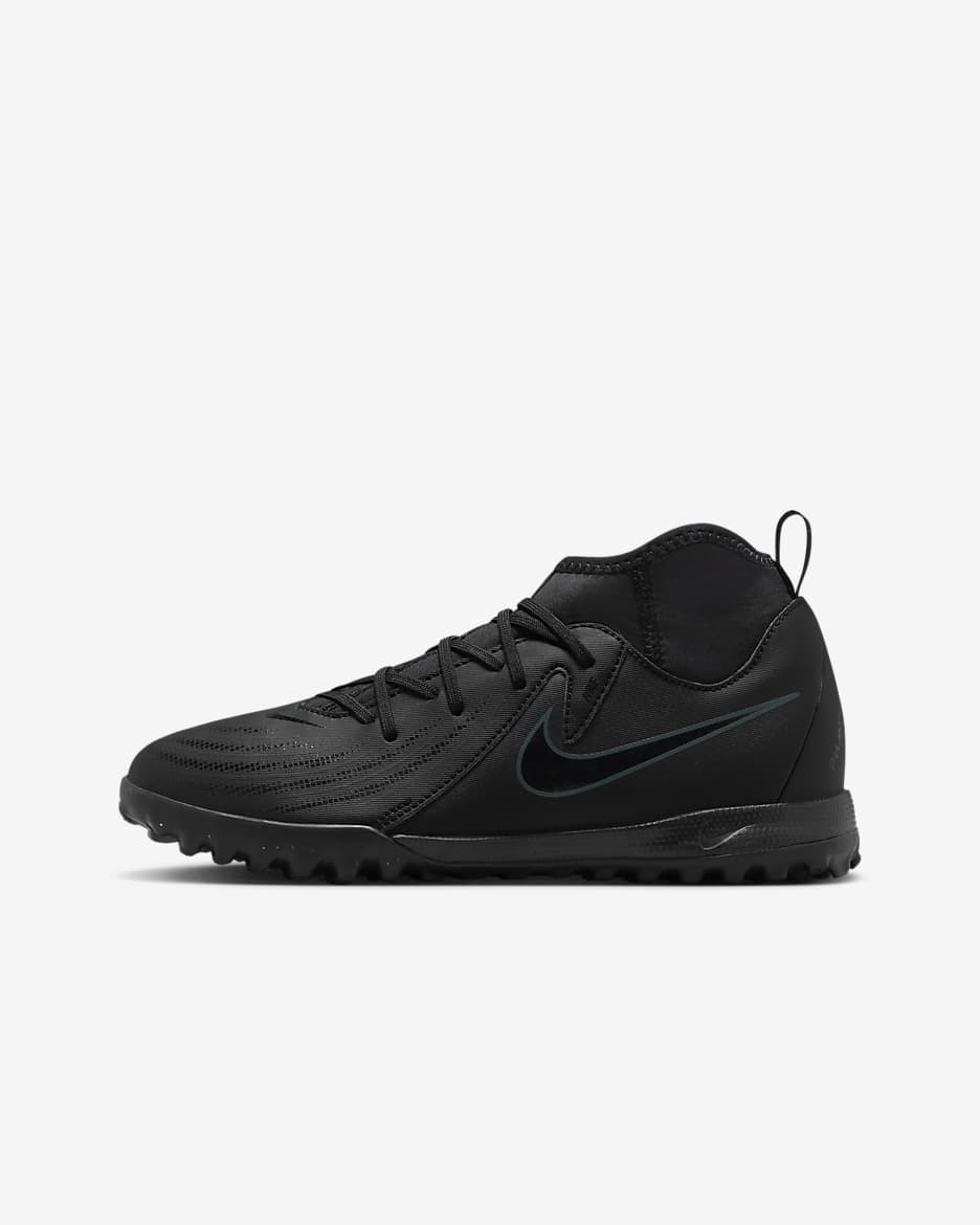 Tacos de fútbol TF para niños de preescolar y grandes Nike Jr. Phantom Luna 2 Academy - Negro/Jungla intenso/Negro