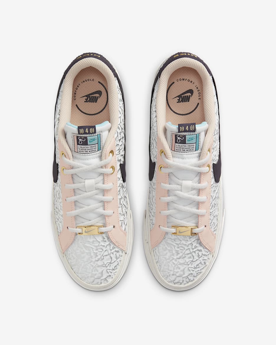 Nike Court Legacy Serena Williams Design Crew 女鞋 - Summit White/Pale Coral/Metallic Gold/Cave Purple