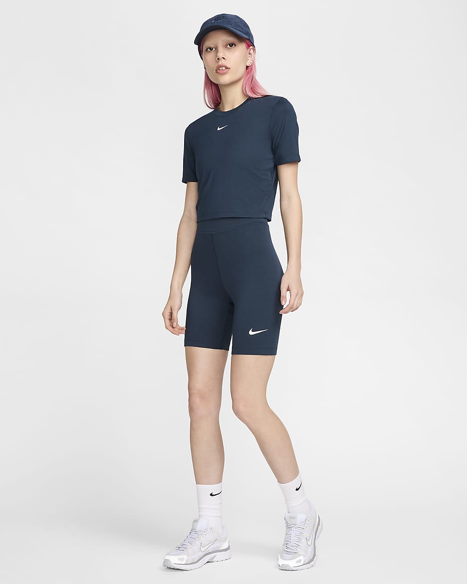 Nike Sportswear Essential Women's Slim Cropped T-Shirt - Armory Navy/White