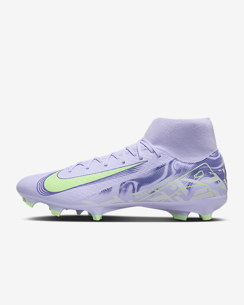 Fotbollssko för varierat underlag Nike United Mercurial Superfly 10 Academy med högt skaft - Purple Agate/Barely Volt