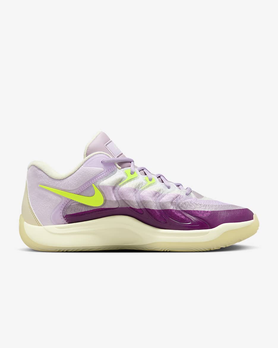 Tenis de básquetbol KD17 x Alchemist - Leche de coco/Violeta viotech/Muñeca/Naranja láser claro