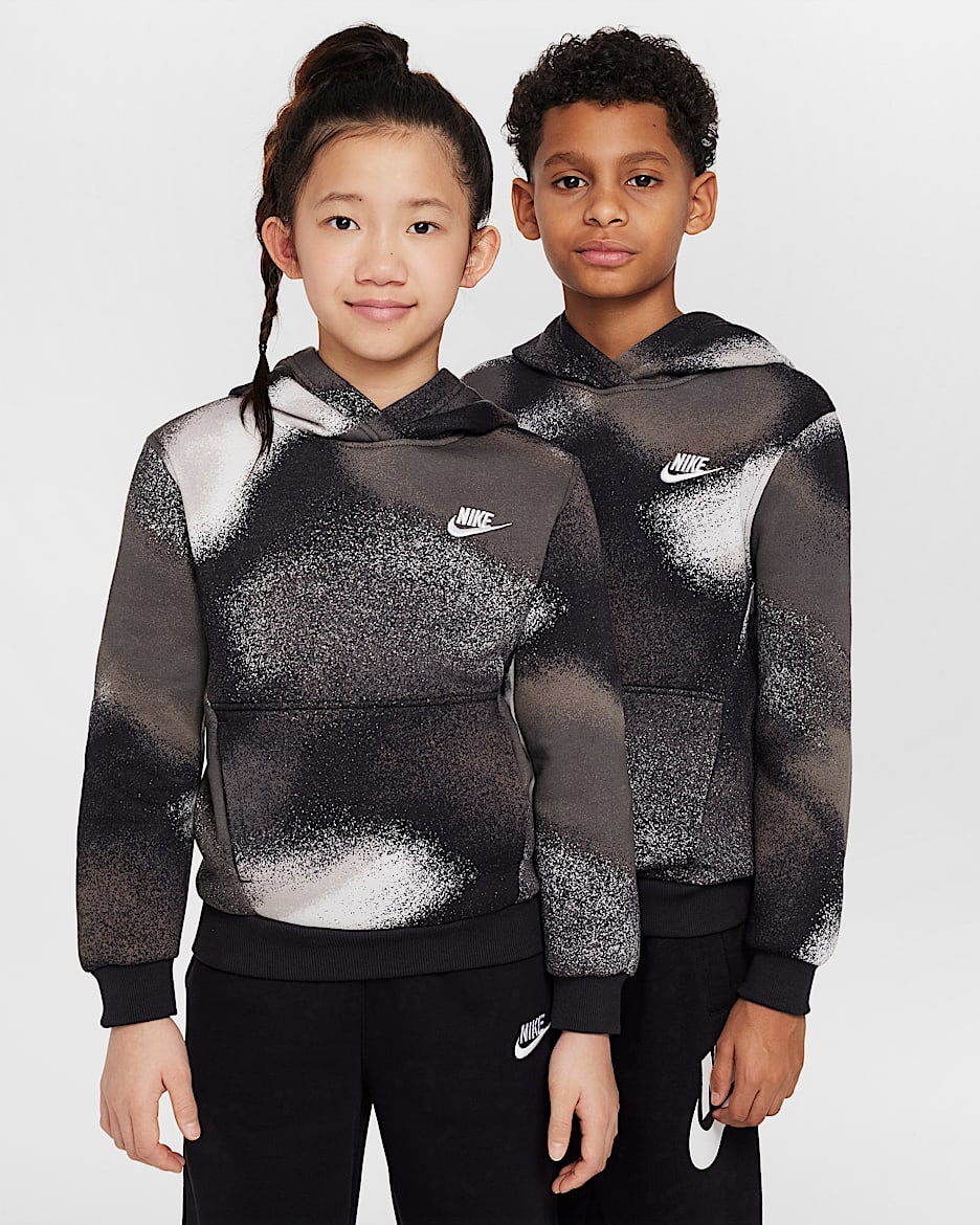 Sudadera con gorro para niños talla grande Nike Sportswear Club Fleece - Negro/Sombrío apagado/Blanco