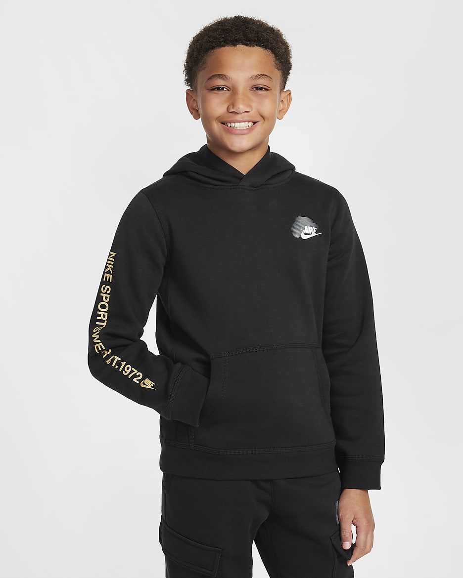 Nike Sportswear Standard Issue Older Kids' (Boys') Fleece Pullover Hoodie - Black/Metallic Gold