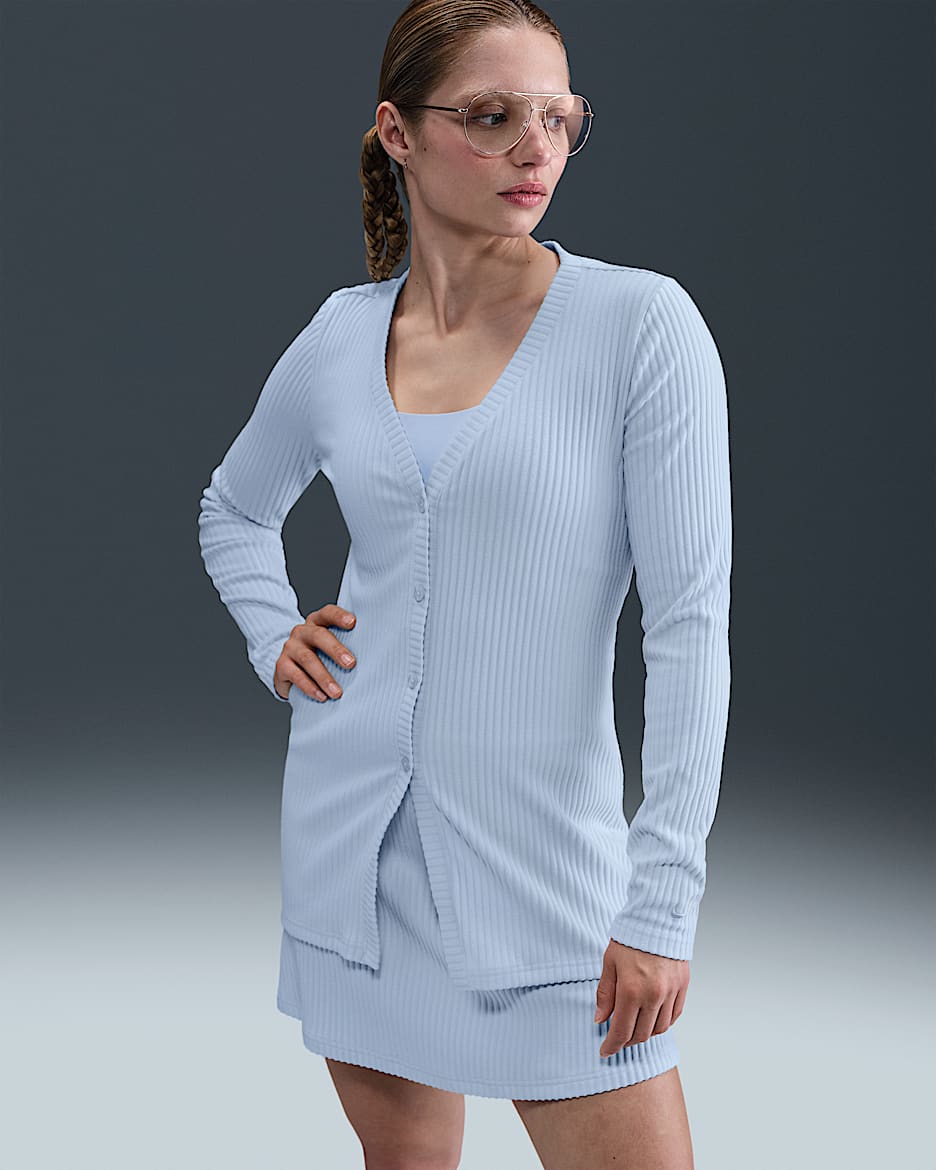 Cárdigan de tela de canalé entallado para mujer Nike Sportswear Chill Knit - Tinte azul/Tinte azul