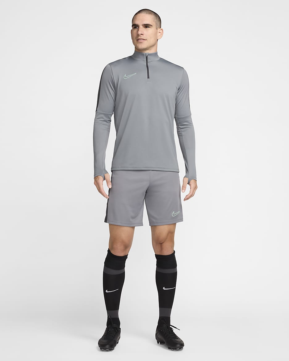 Męska koszulka piłkarska z zamkiem 1/2 Dri-FIT Nike Academy - Smoke Grey/Dark Smoke Grey/Vapor Green