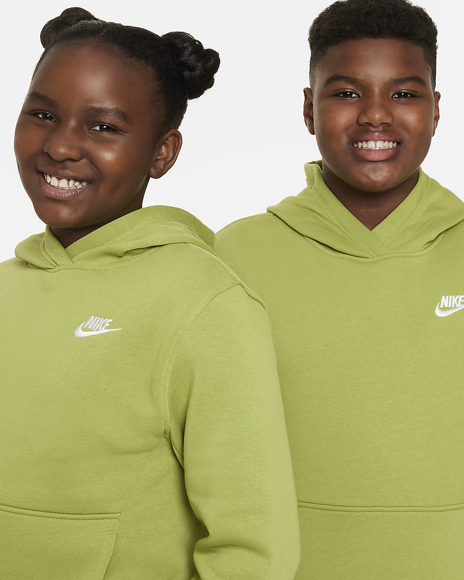 Sudadera con gorro sin cierre para niños talla grande (talla amplia) Nike Sportswear Club Fleece - Pera/Blanco