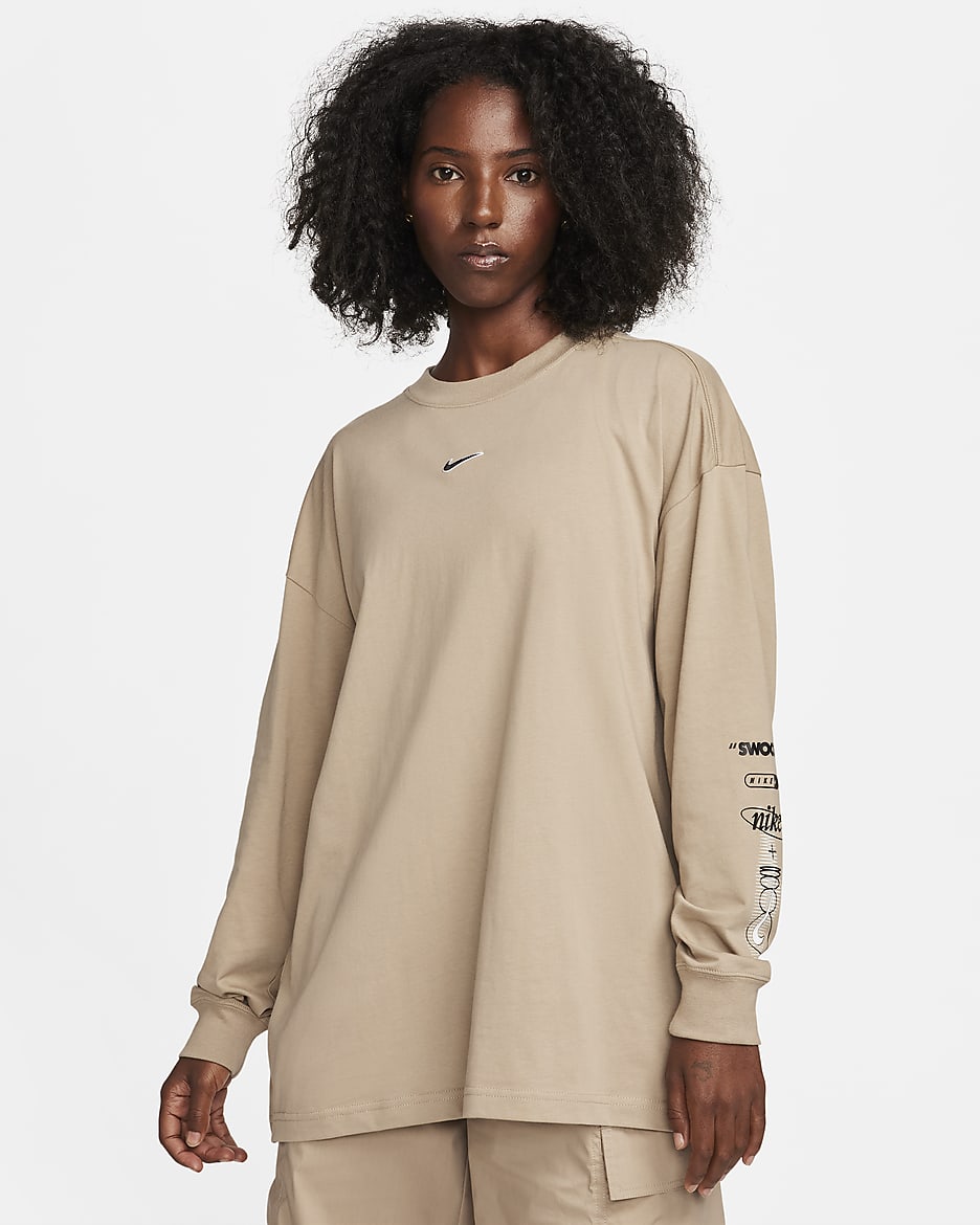 Nike Sportswear Longsleeve für Damen - Khaki/Weiß