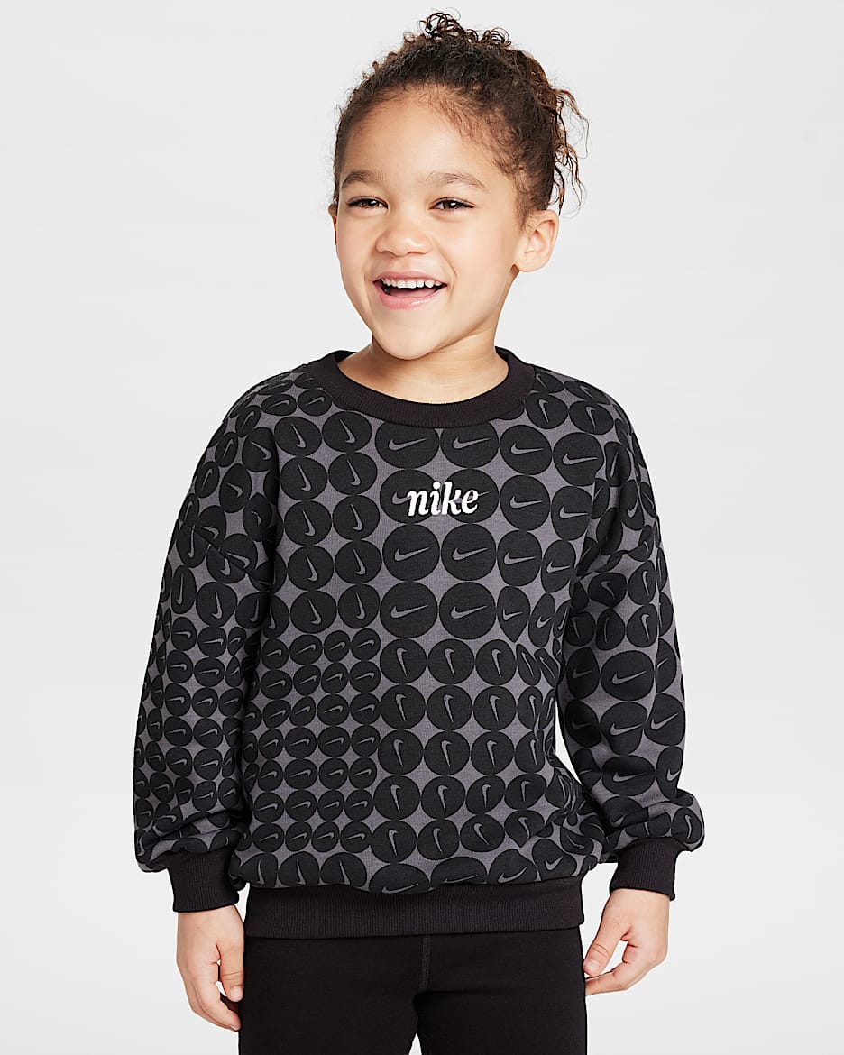 Sudadera de cuello redondo de French Terry con estampado infantil Nike Essentials - Gris humo oscuro
