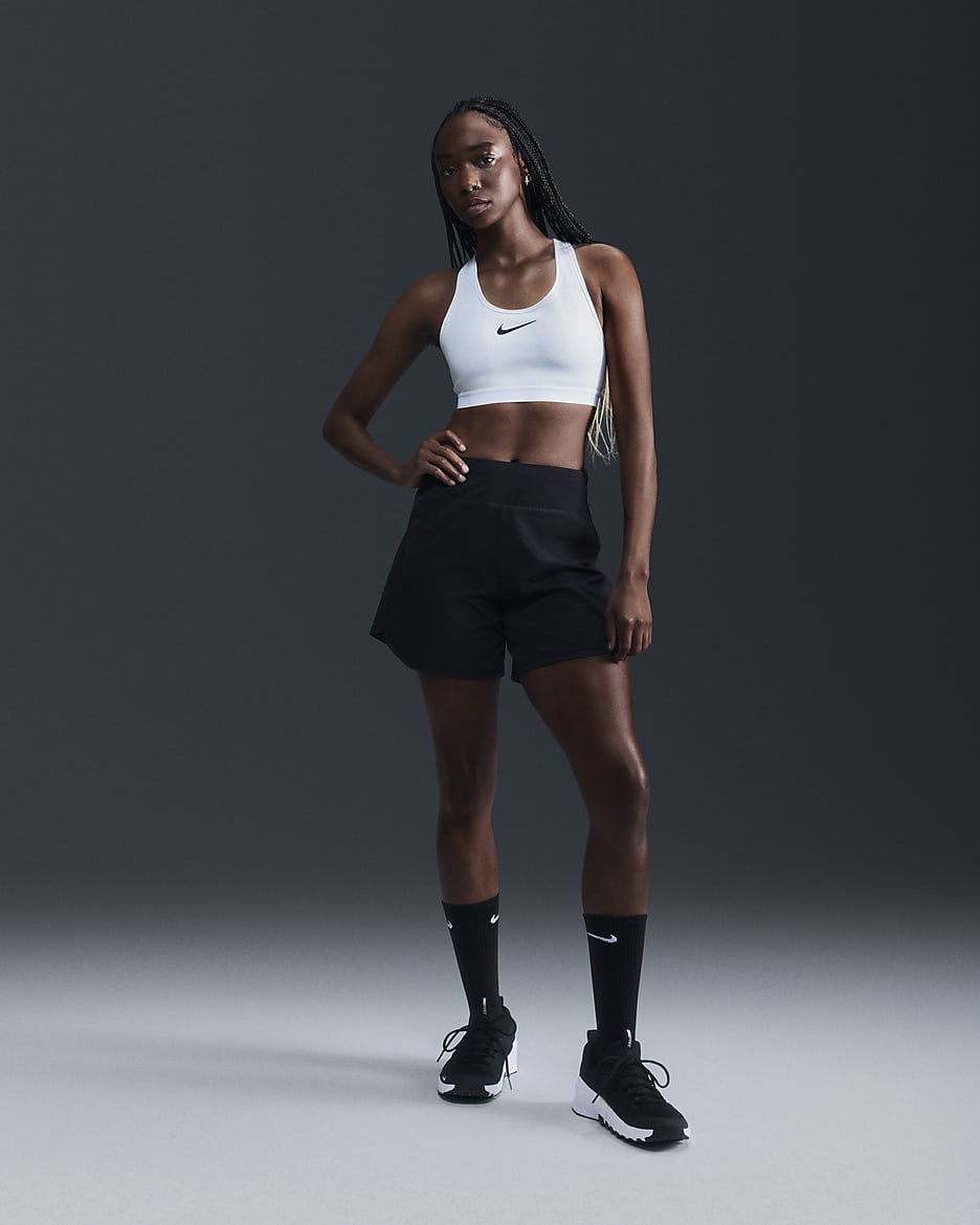 Nike Swoosh High-Support Women's Non-Padded Adjustable Sports Bra - White/White/Black