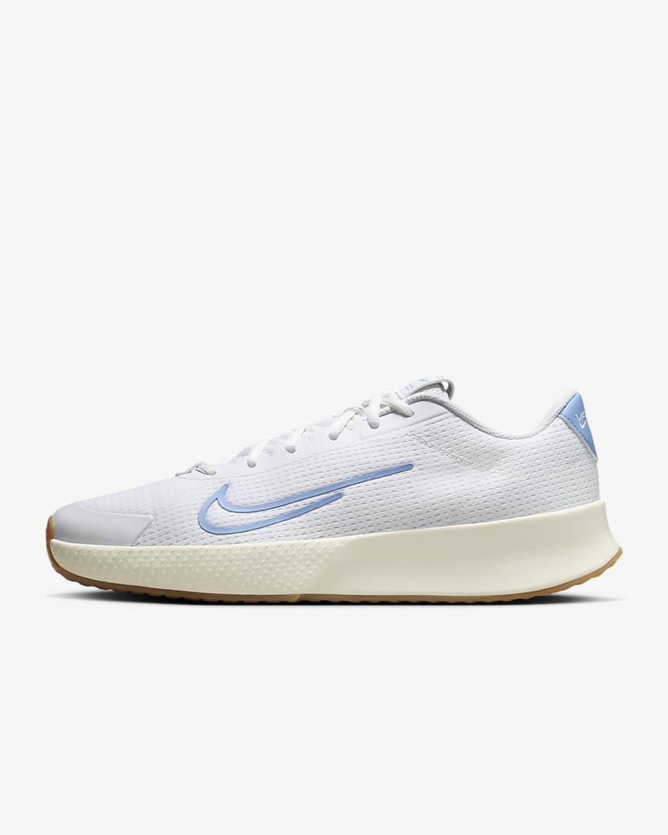 NikeCourt Vapor Lite 2 Men's Hard Court Tennis Shoes - White/Sail/Gum Light Brown/Light Blue