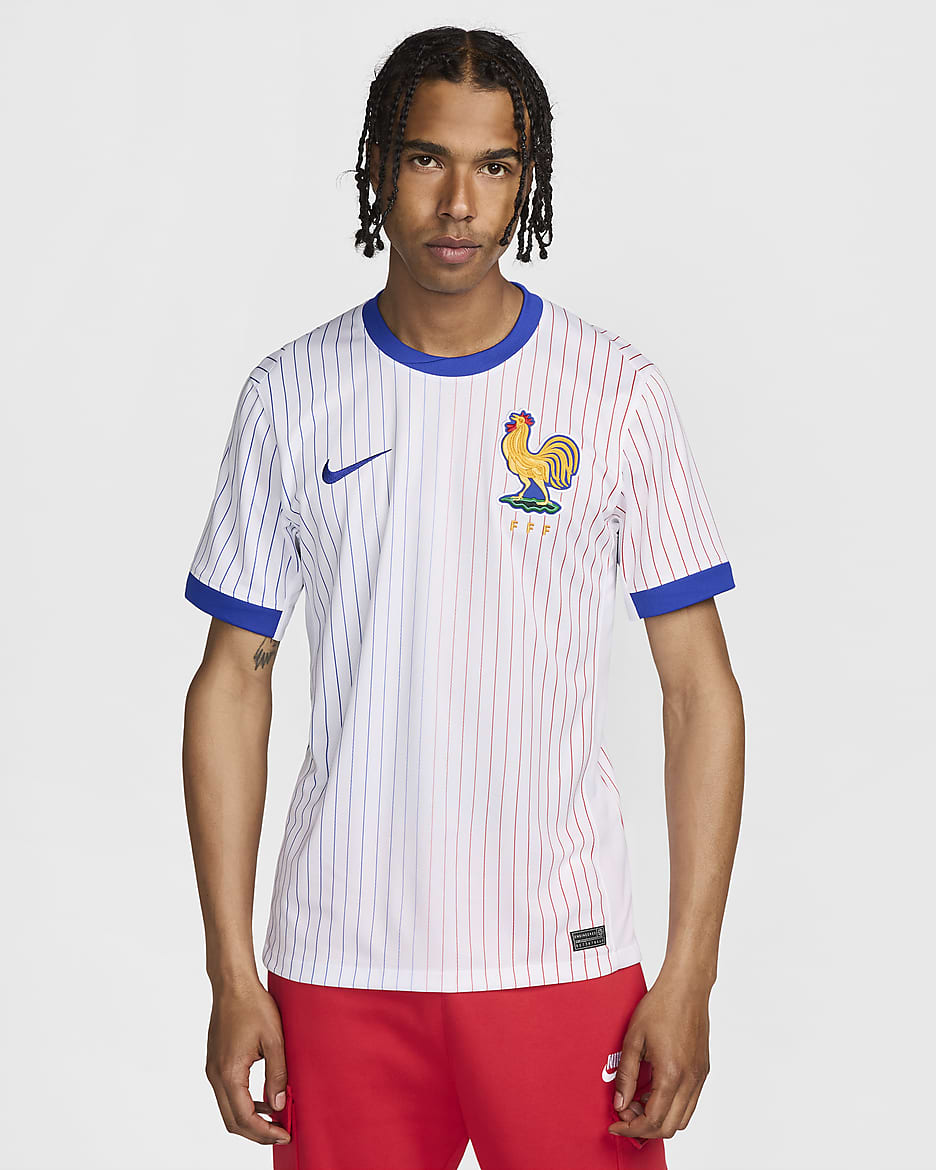 FFF (dameselftal) 2024/25 Stadium Uit Nike Dri-FIT replica voetbalshirt voor dames - Wit/University Red/Bright Blue/Bright Blue