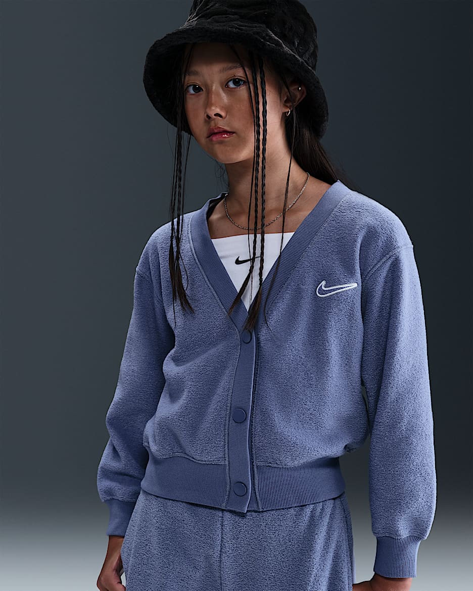 Nike Sportswear Big Kids' (Girls') Long-Sleeve Fleece Top - World Indigo/White