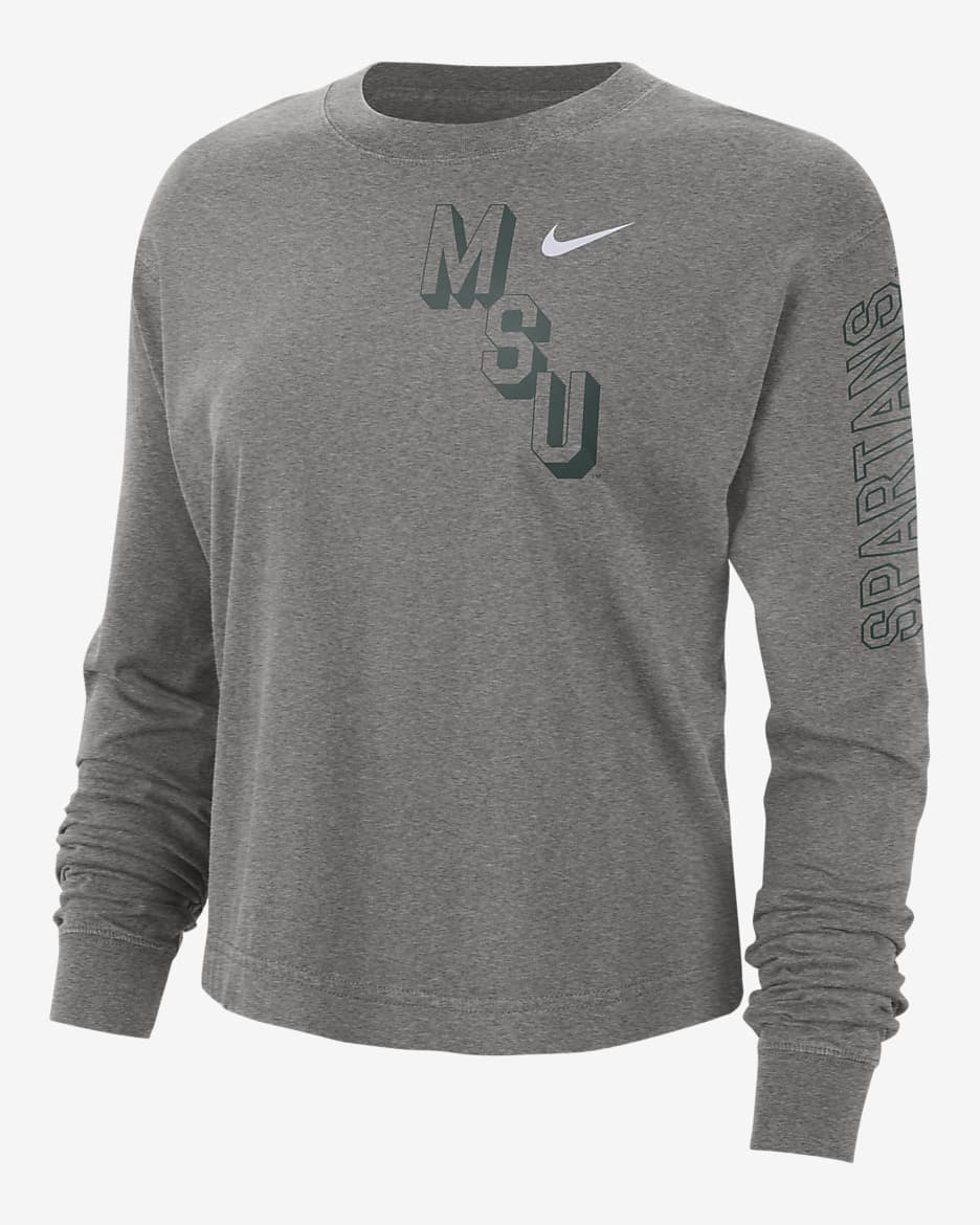 Michigan State Heritage Women's Nike College Boxy Crew-Neck T-Shirt - Dark Grey Heather