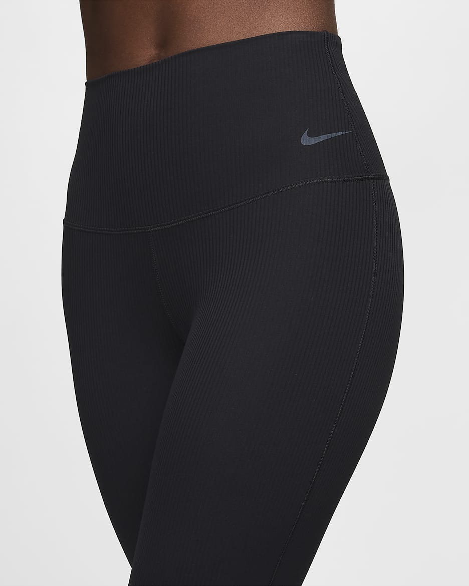 Nike Zenvy Rib Women's Gentle-Support High-Waisted Full-Length Flared Leggings - Black/Black