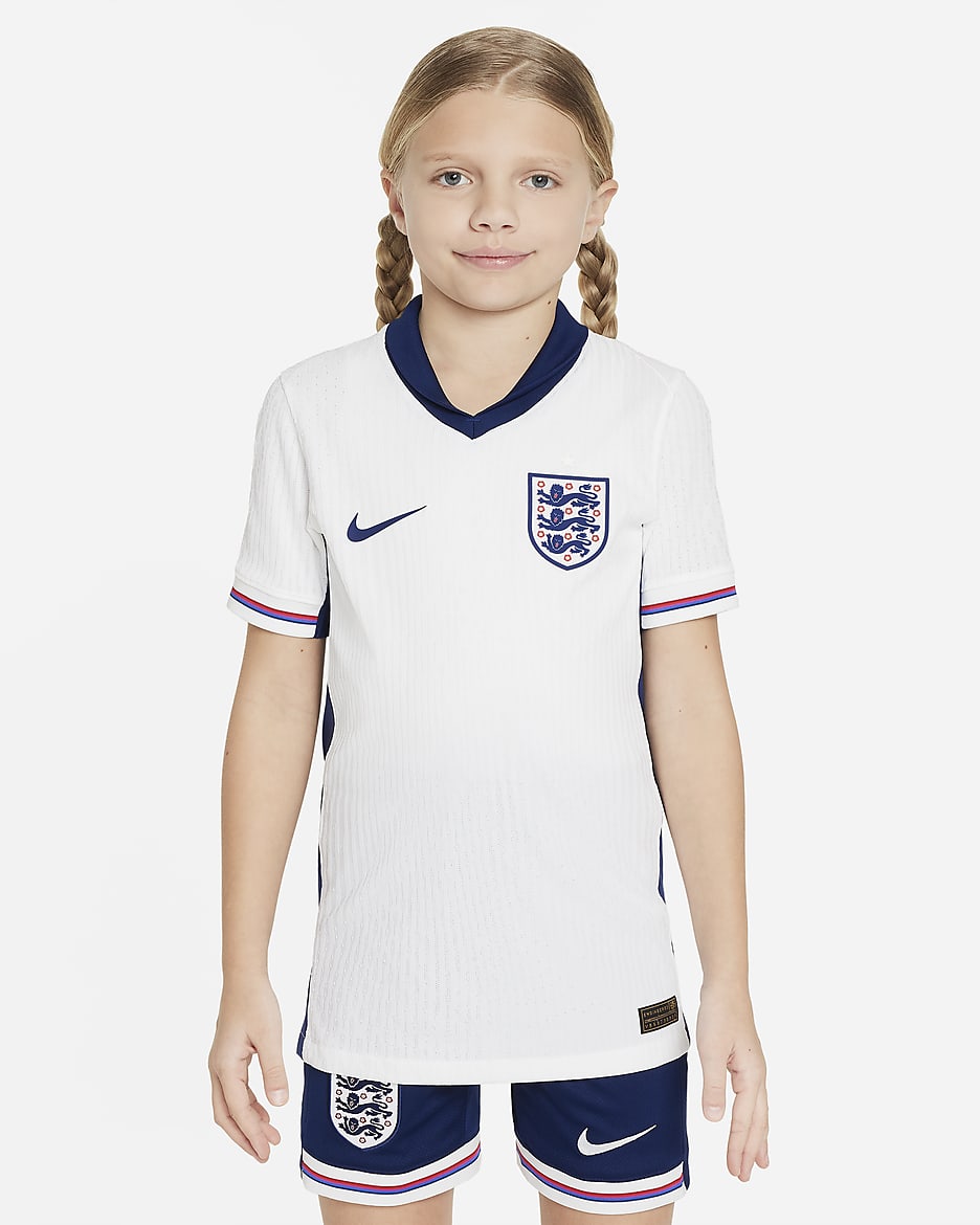 England (Men's Team) 2024/25 Match Home Older Kids' Nike Dri-FIT ADV Football Authentic Shirt - White/Blue Void