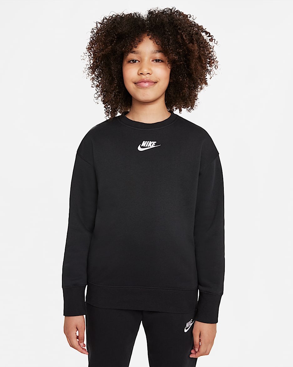 Nike Sportswear Club Fleece Big Kids' (Girls') Crew Sweatshirt - Black/White