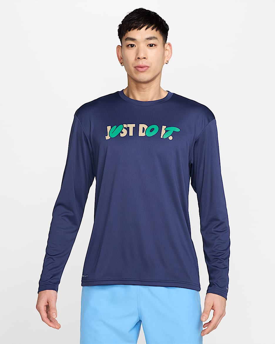 Playera de manga larga para hombre Nike Swim Hydroguard - Azul marino medianoche/Beige paracaídas/Verde estadio/Blanco
