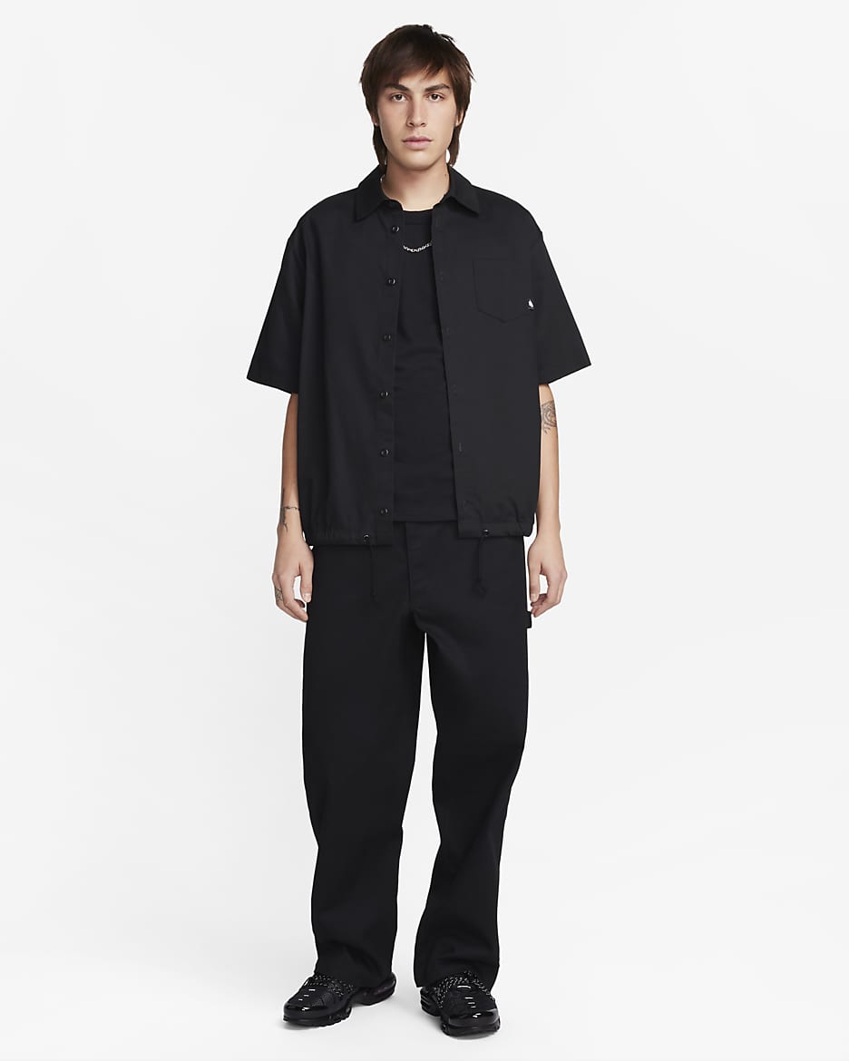 Haut en maille à manches courtes Nike Life pour homme - Noir/Noir