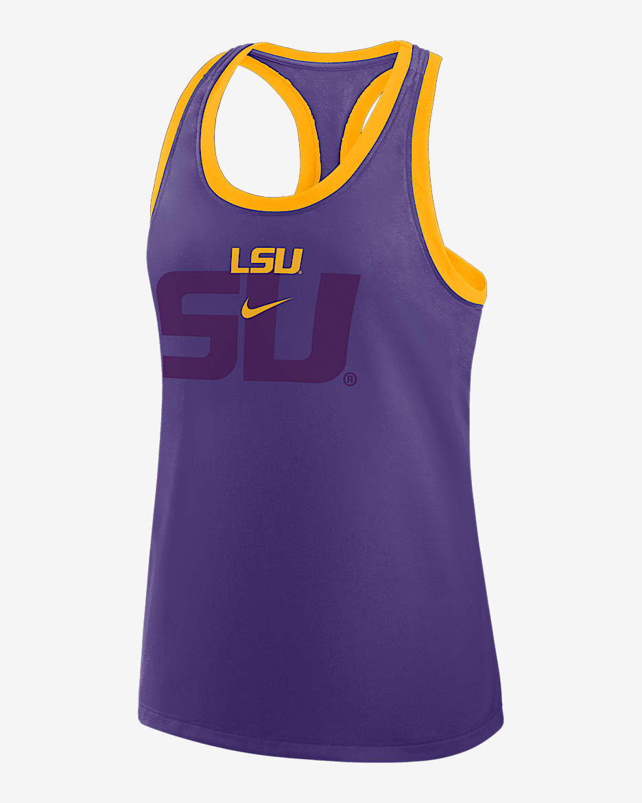 Camiseta de tirantes universitaria Nike con espalda deportiva para mujer LSU Primetime Shadow - Morado