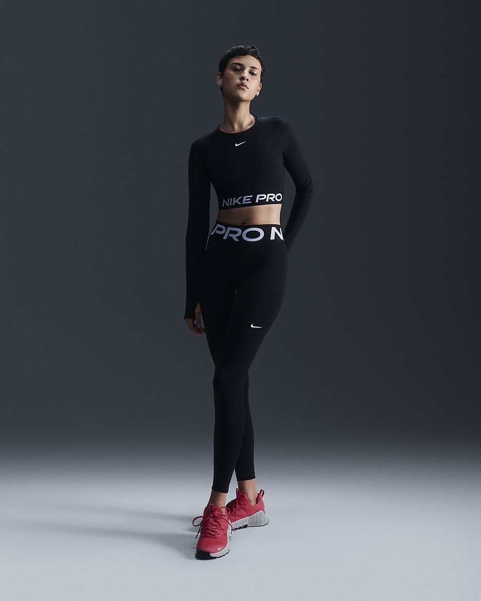 Nike Pro Women's Dri-FIT Cropped Long-Sleeve Top - Black/White