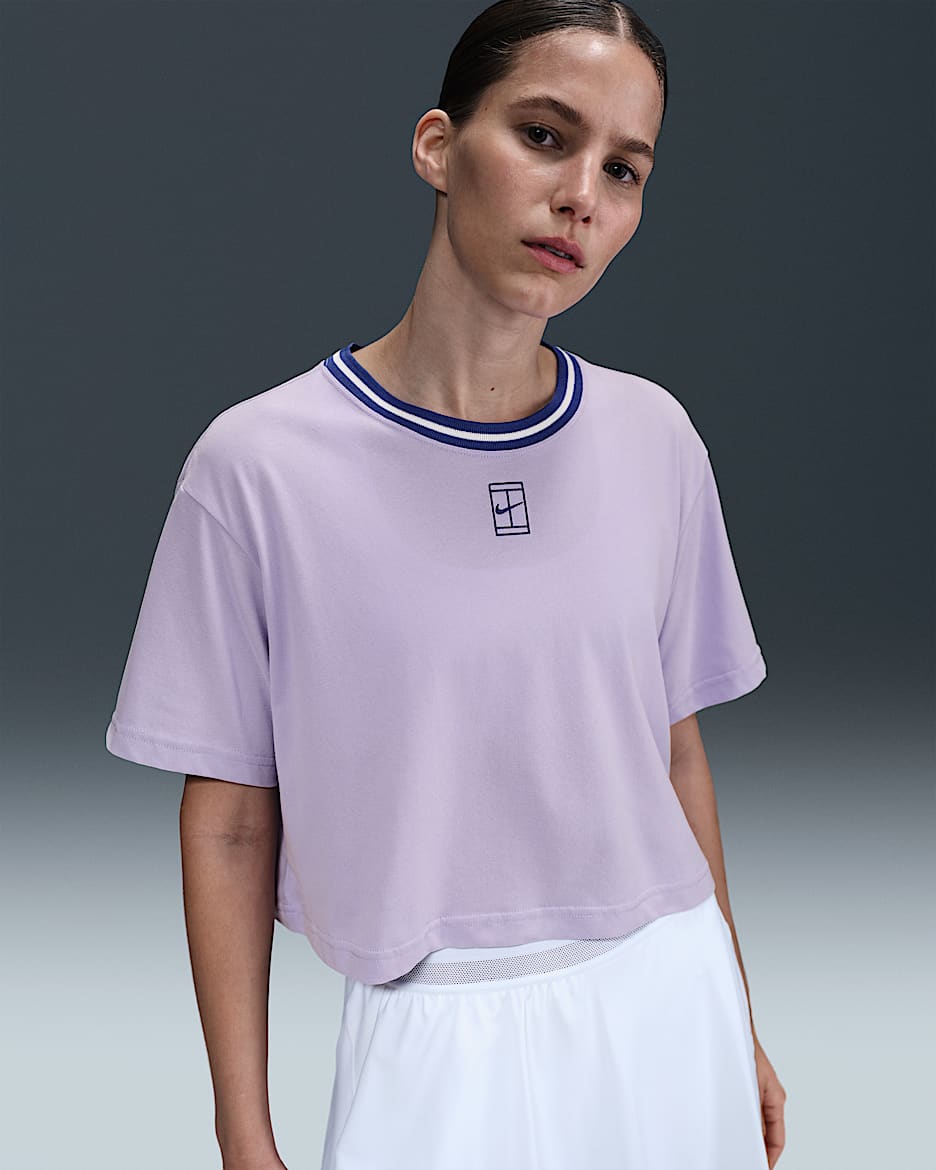 T-shirt de manga curta recortada Dri-FIT Nike Heritage para mulher - Hydrangeas