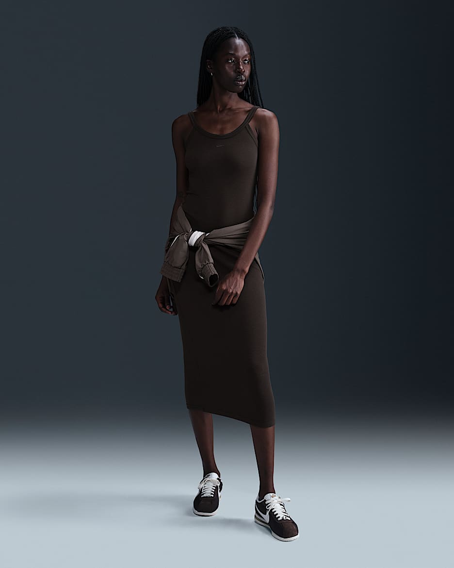 Nike Sportswear Chill Knit Women's Tight Mini-Rib Tank Dress - Velvet Brown/Velvet Brown