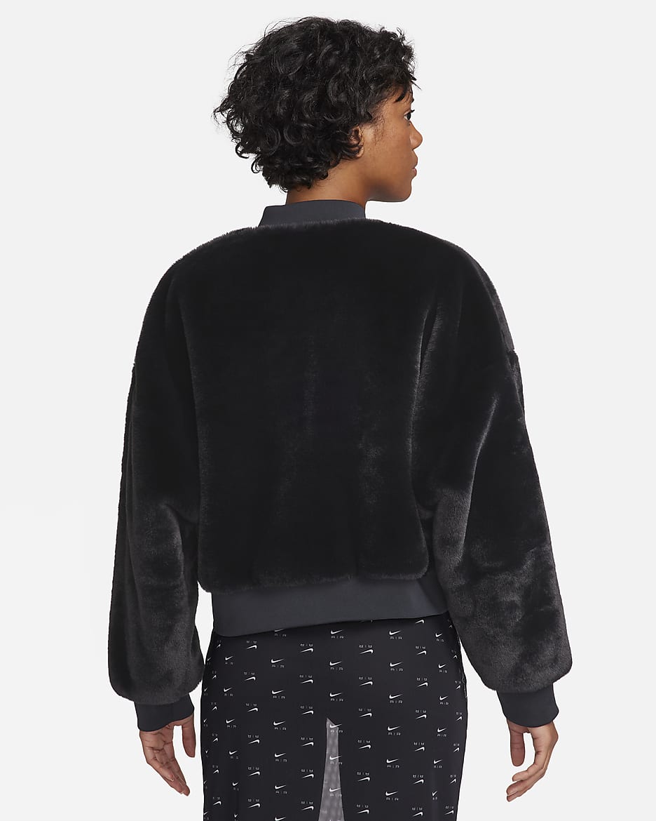 Nike Sportswear Women's Reversible Faux Fur Bomber - Black/Coconut Milk