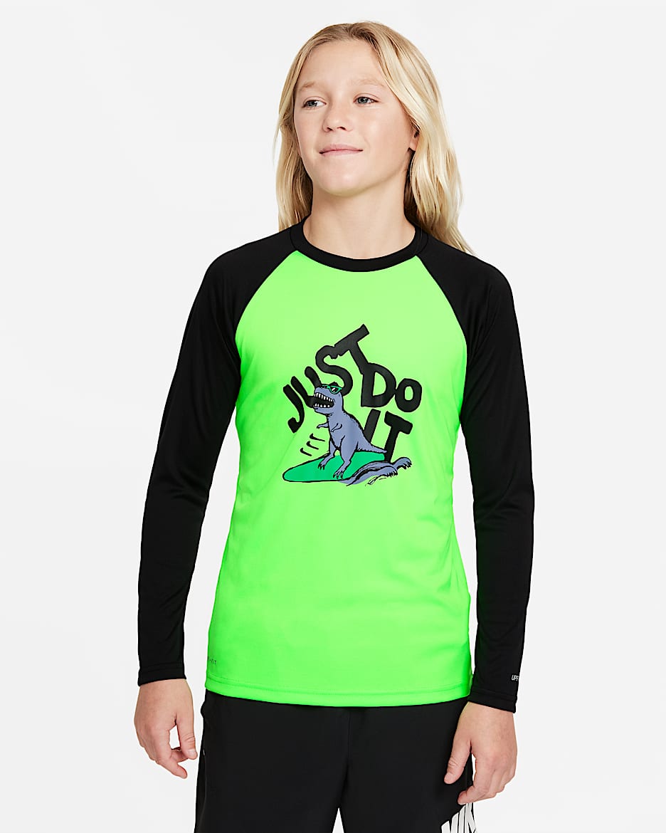 Nike JDI Big Kids' (Boys') Long-Sleeve Hydroguard Swim Shirt - Green Strike