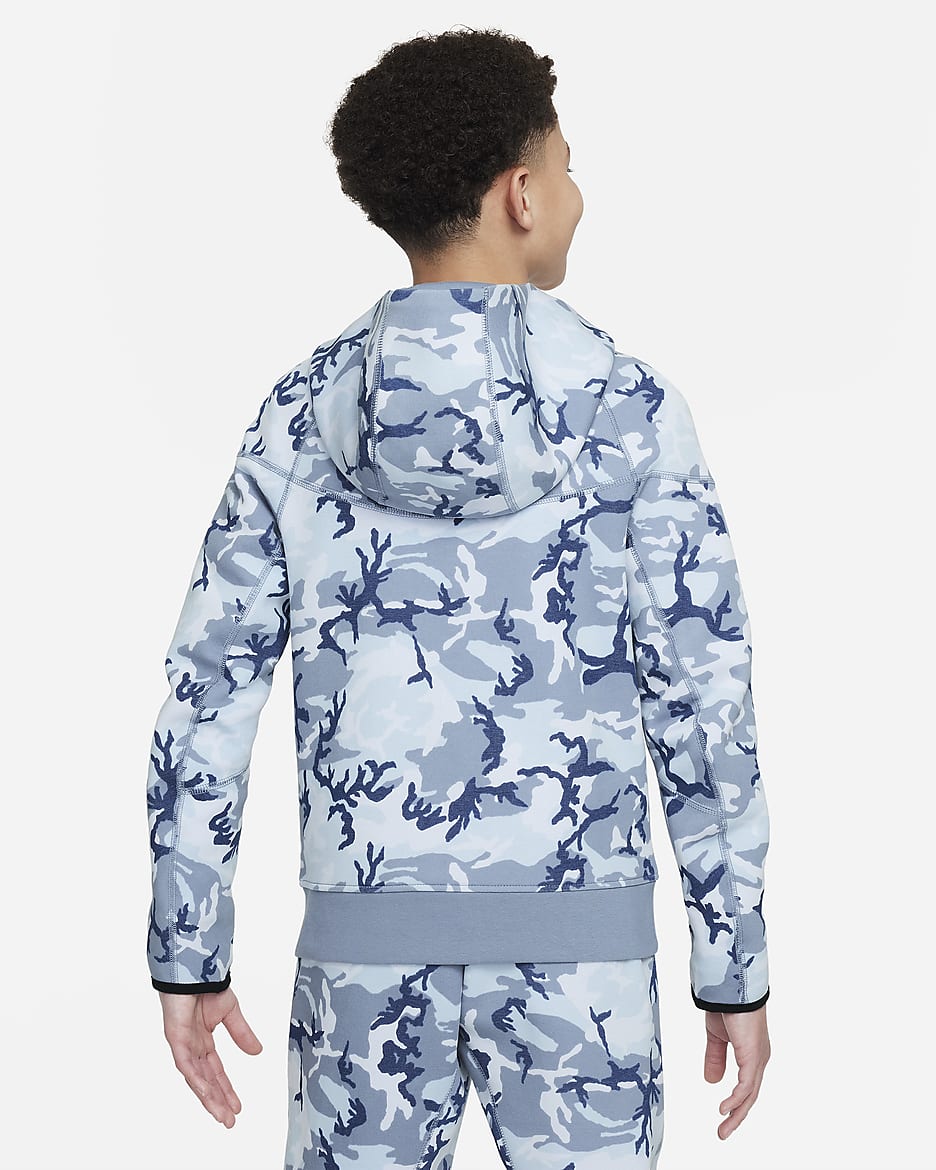 Sweat à capuche et zip motif camouflage Nike Tech Fleece pour ado (garçon) - Ashen Slate/Ashen Slate/Noir