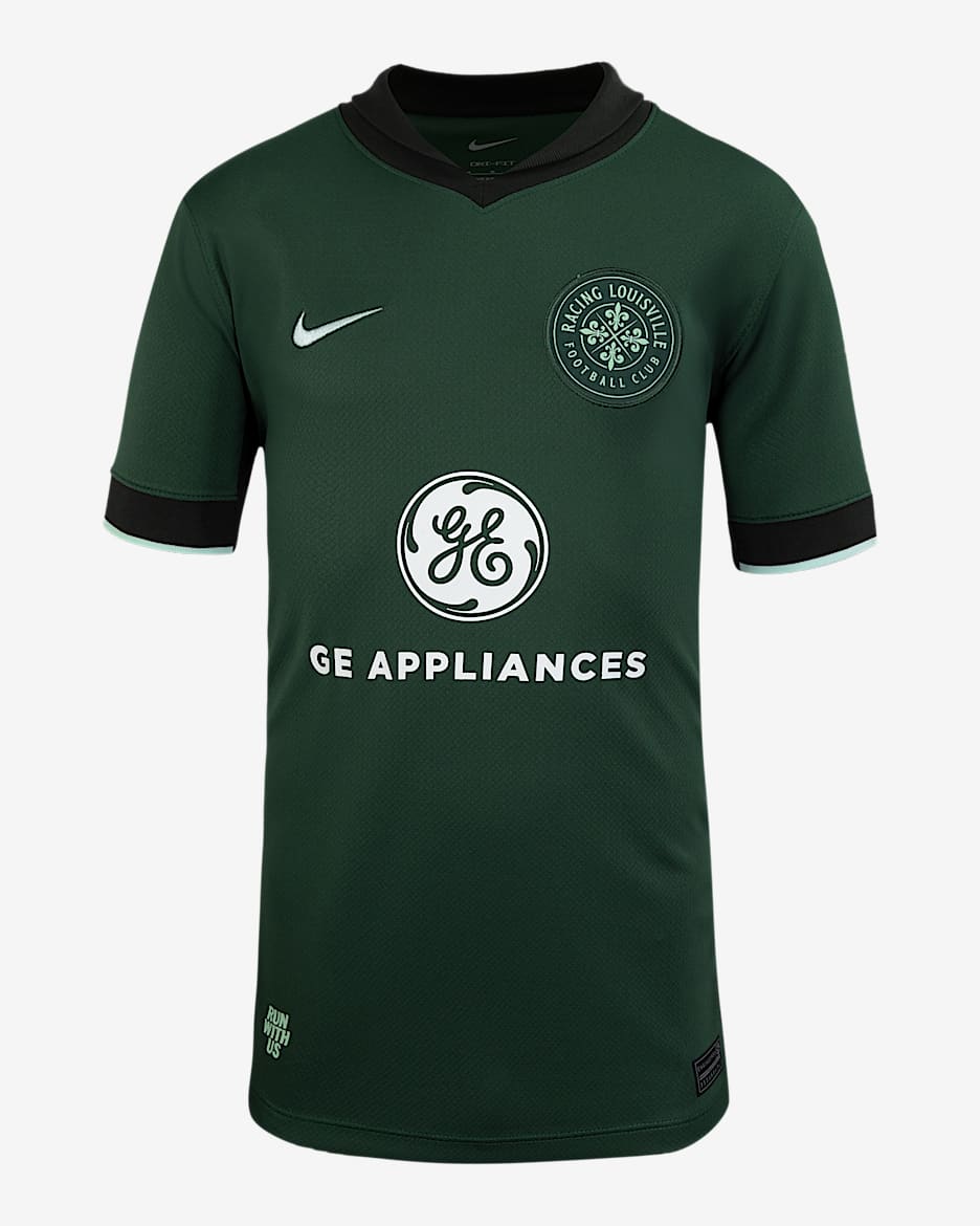 Jersey Nike Dri-FIT de la NWSL tipo réplica para niños talla grande Racing Louisville FC 2025 Stadium local - Abeto/Bosque nocturno