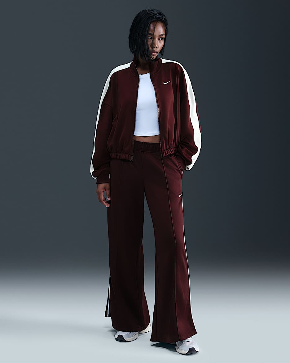 Nike Sportswear Women's Mid-Rise Wide-Leg Track Pants - Burgundy Crush/Sail/Sail