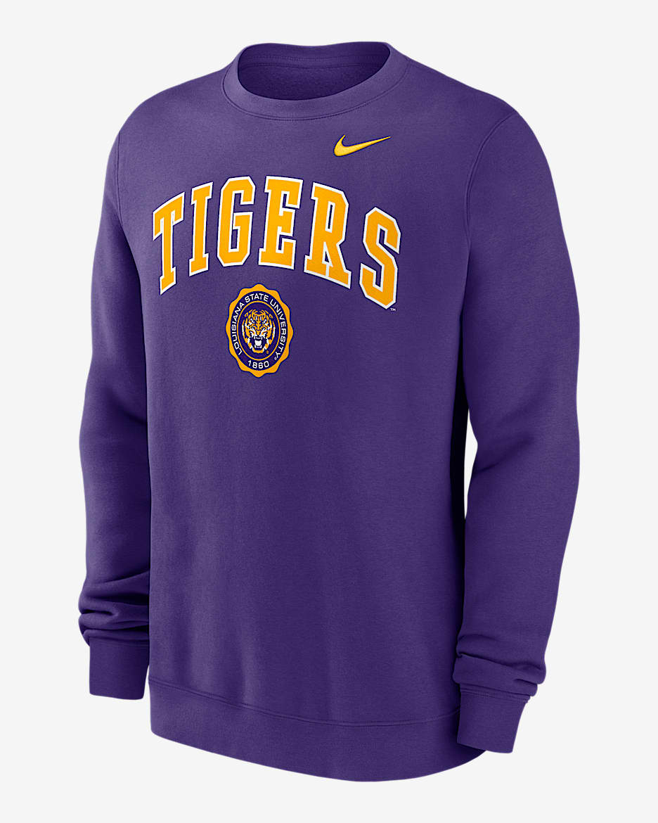 LSU Tigers Arched Seal Men's Nike College Pullover Crew - Court Purple