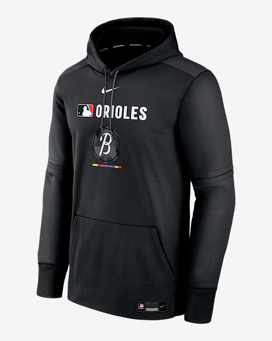 Baltimore Orioles Authentic Collection City Connect Men's Nike Therma MLB Pullover Hoodie - Black