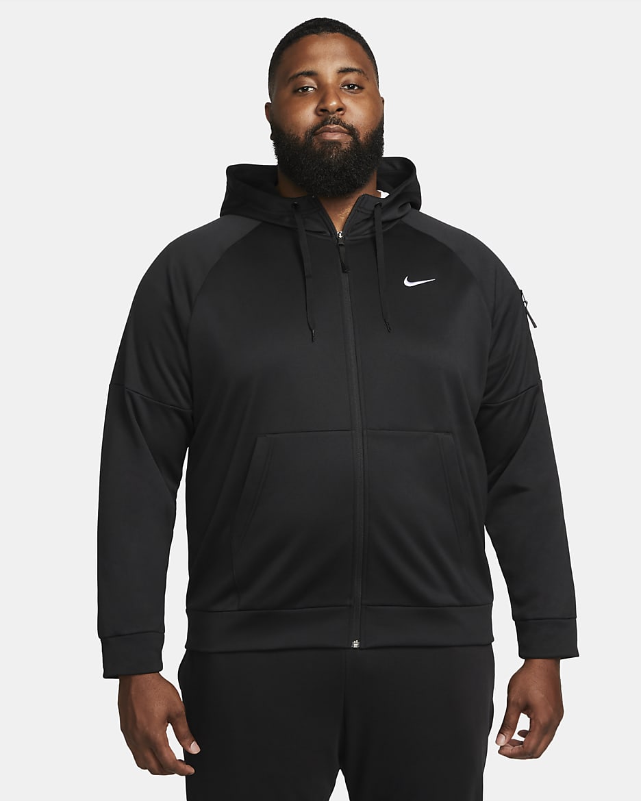 Haut de fitness à zip Therma-FIT Nike Therma pour homme - Noir/Noir/Blanc