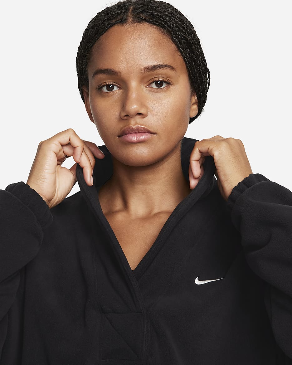 Nike Therma-FIT One ekstra stor langermet fleeceoverdel til dame - Svart/Pale Ivory