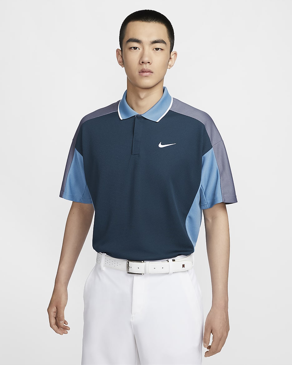 เสื้อโปโลกอล์ฟผู้ชาย Dri-FIT Nike Golf Club - Armory Navy/Light Carbon/Aegean Storm/ขาว