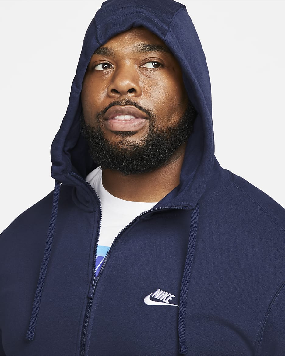 Nike Sportswear Club Fleece Hoodie met rits voor heren - Midnight Navy/Midnight Navy/Wit