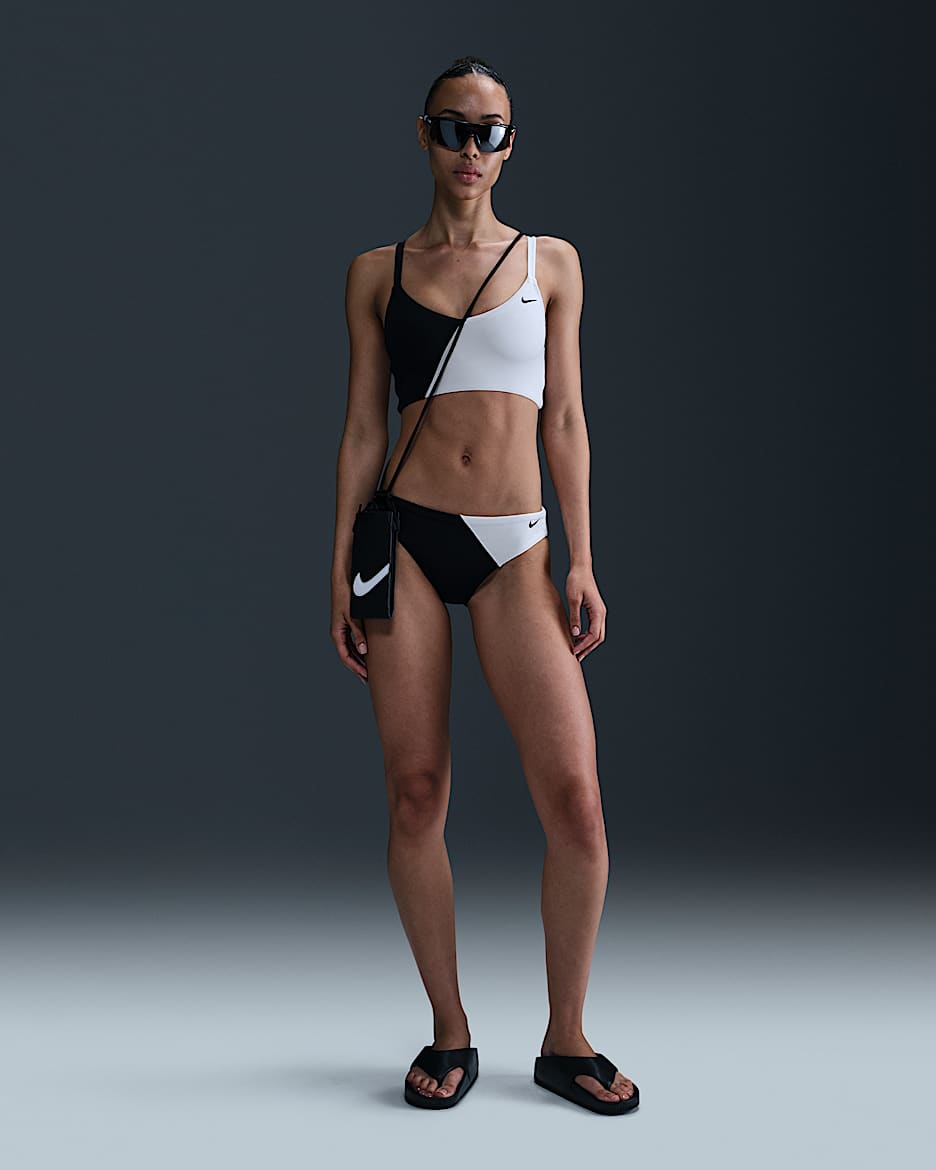 Prenda inferior de bikini Hipster Nike Swim para mujer - Negro/Blanco/Negro