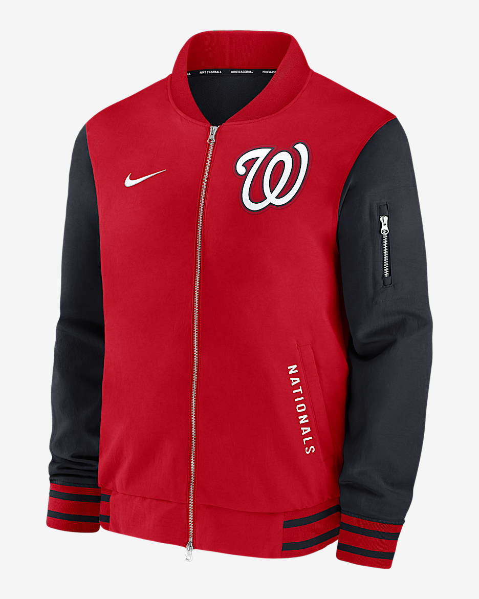 Washington Nationals Authentic Collection Dugout Men's Nike MLB Full-Zip Bomber Jacket - Sport Red