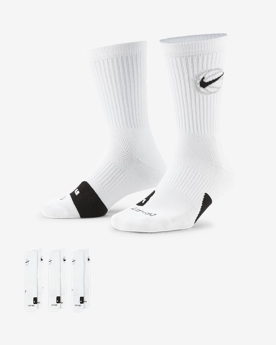 Nike Everyday Crew Basketball Socks (3 Pairs) - White/Black