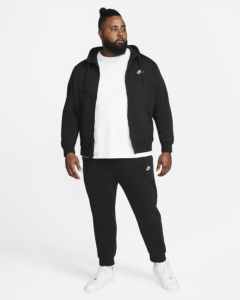 Pánská flísová mikina Nike Sportswear Club s kapucí a dlouhým zipem - Černá/Černá/Bílá