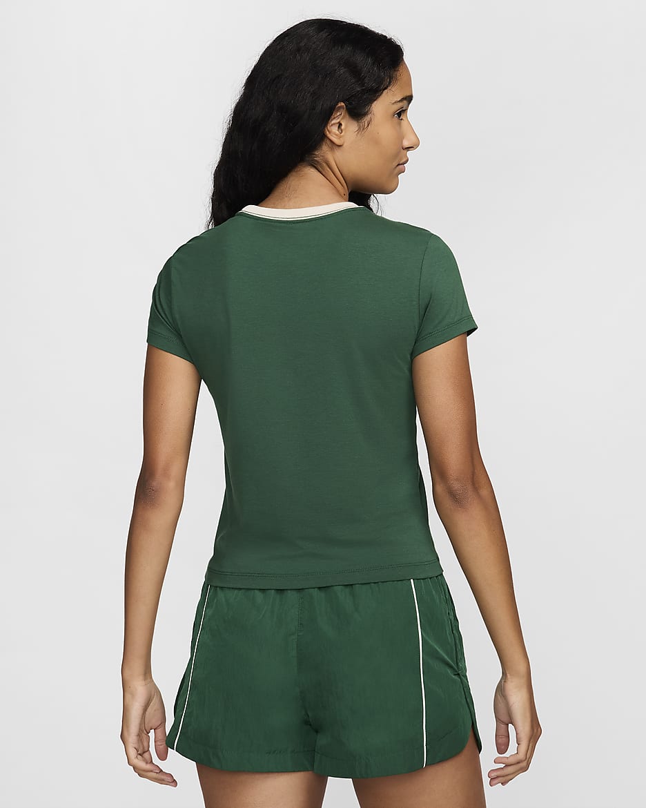 Nike Sportswear Chill Knit kort en aansluitend T-shirt voor dames - Gorge Green/Light Orewood Brown