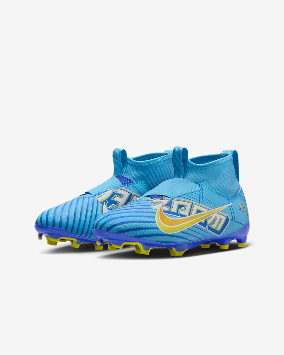 Nike Jr. Mercurial Zoom Superfly 9 Academy KM FG/MG 小/大童多種場地高筒足球釘鞋 - Baltic Blue/白色