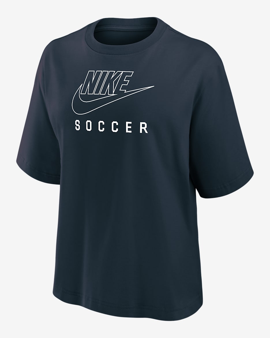 Playera de fútbol de corte cuadrado para mujer Nike Swoosh - Trueno azul