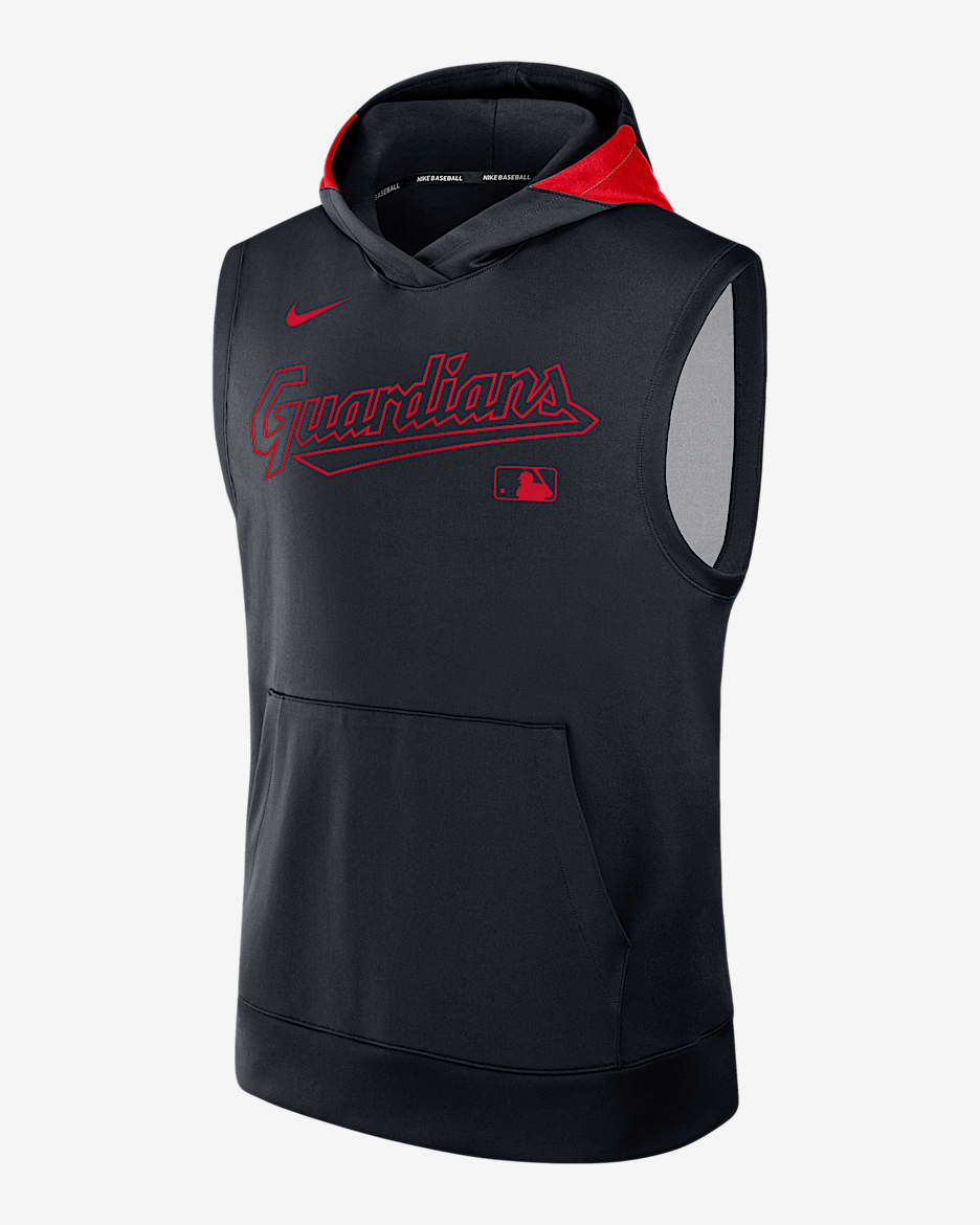 Cleveland Guardians Authentic Collection Sudadera con gorro sin cierre ni mangas Nike Dri-FIT de la MLB para hombre - Azul marino