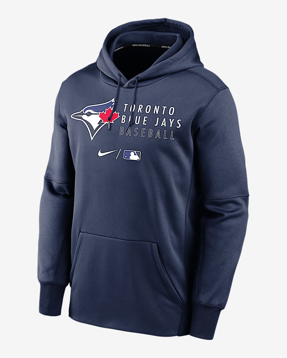 Toronto Blue Jays Authentic Collection Logo Stack Men's Nike Therma MLB Pullover Hoodie - Navy