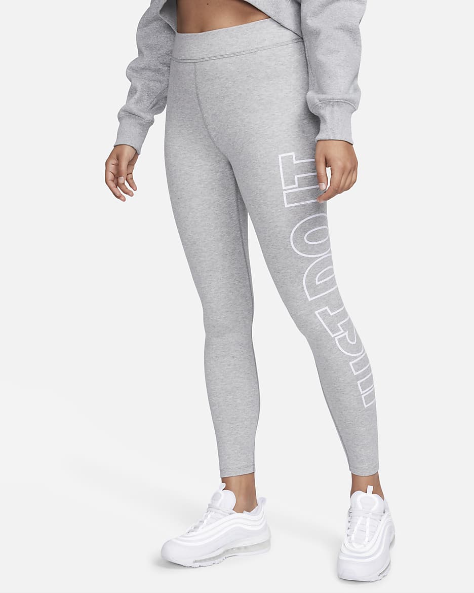 Leggings de tiro alto con gráficos para mujer Nike Sportswear Classics - Gris oscuro jaspeado/Blanco