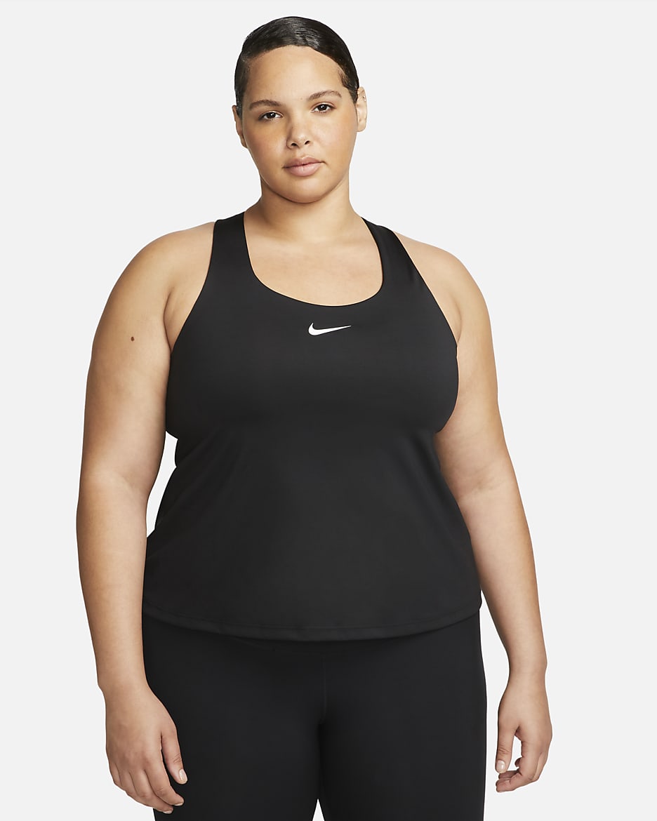 Camiseta de tirantes con bra deportivo con almohadilla de media sujeción para mujer (talla grande) Nike Swoosh - Negro/Negro/Blanco