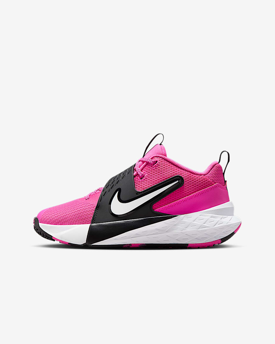 รองเท้าบาสเก็ตบอลเด็กโต Nike Team Hustle D 12 - Laser Fuchsia/ดำ/ขาว